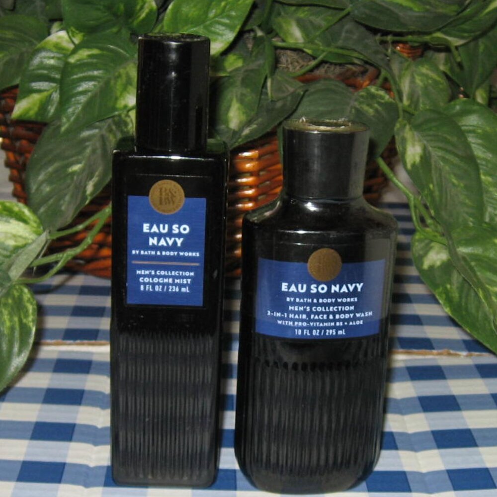 BBW Mens Eau So Navy Cologne Mist & 3 In 1 Hair Face & Body Wash Lot of 2 NEW